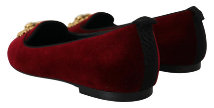 Bordeaux Velvet Slip-On Loafers Flats Shoes Dolce & Gabbana