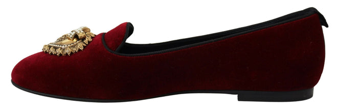 Bordeaux Velvet Slip-On Loafers Flats Shoes Dolce & Gabbana