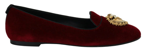 Bordeaux Velvet Slip-On Loafers Flats Shoes Dolce & Gabbana