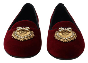 Bordeaux Velvet Slip-On Loafers Flats Shoes Dolce & Gabbana