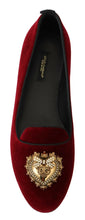 Bordeaux Velvet Slip-On Loafers Flats Shoes Dolce & Gabbana