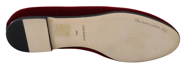 Bordeaux Velvet Slip-On Loafers Flats Shoes Dolce & Gabbana