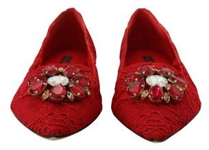 Red Taormina Crystals Loafers Flats Shoes Dolce & Gabbana