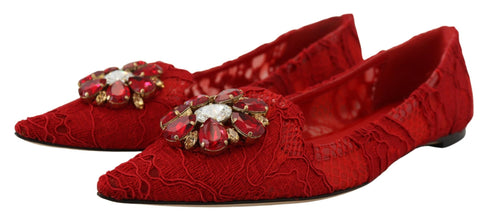 Red Taormina Crystals Loafers Flats Shoes Dolce & Gabbana