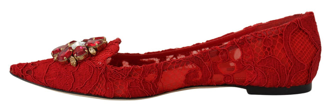 Red Taormina Crystals Loafers Flats Shoes Dolce & Gabbana