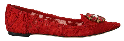 Red Taormina Crystals Loafers Flats Shoes Dolce & Gabbana