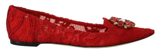 Red Taormina Crystals Loafers Flats Shoes Dolce & Gabbana