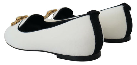 White Velvet Slip Ons Loafers Flats Shoes Dolce & Gabbana