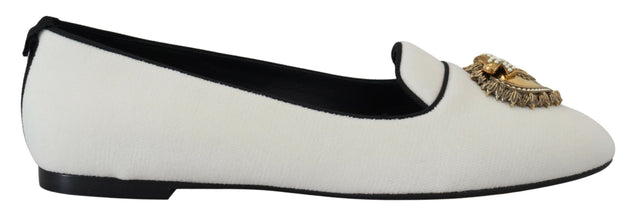 White Velvet Slip Ons Loafers Flats Shoes Dolce & Gabbana