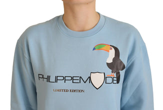 Light Blue Logo Printed Long Sleeves Sweater Philippe Model