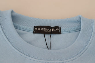 Light Blue Logo Printed Long Sleeves Sweater Philippe Model