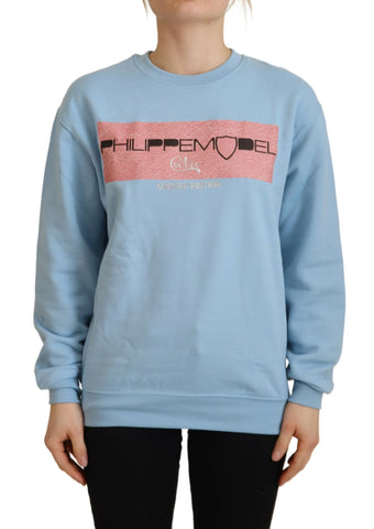 Light Blue Logo Printed Long Sleeves Sweater Philippe Model