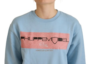 Light Blue Logo Printed Long Sleeves Sweater Philippe Model