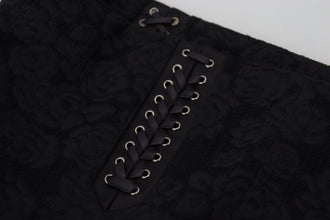 Black Brocade Mini Above Knee Pencil Skirt Dolce & Gabbana