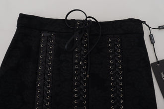 Black Brocade Mini Above Knee Pencil Skirt Dolce & Gabbana
