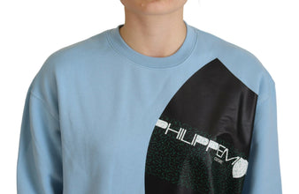 Light Blue Logo Printed Long Sleeves Sweater Philippe Model
