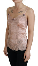Pink Satin Lace Roses Tank Top Lingerie Dolce & Gabbana