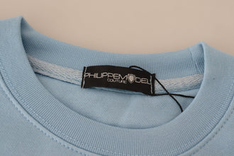 Light Blue Logo Printed Long Sleeves Sweater Philippe Model