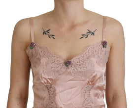 Pink Satin Lace Roses Tank Top Lingerie Dolce & Gabbana