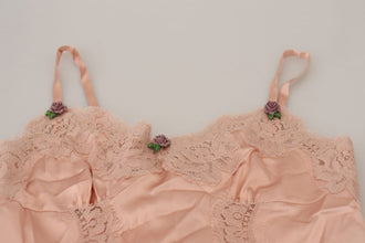 Pink Satin Lace Roses Tank Top Lingerie Dolce & Gabbana