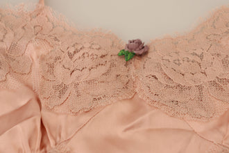 Pink Satin Lace Roses Tank Top Lingerie Dolce & Gabbana
