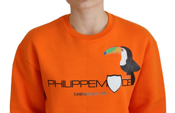 Orange Printed Long Sleeves Pullover Sweater Philippe Model