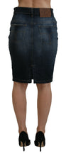 Dark Blue Washed Mid Waist Pencil Cut Denim Skirt Fiorucci