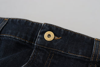 Dark Blue Washed Mid Waist Pencil Cut Denim Skirt Fiorucci