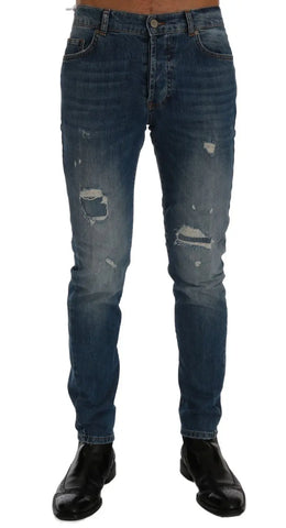 Blue Wash Torn Dunfermile Slim Fit Jeans Frankie Morello