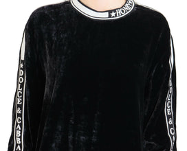 Black Velvet Crewneck Pullover Sweater Dolce & Gabbana