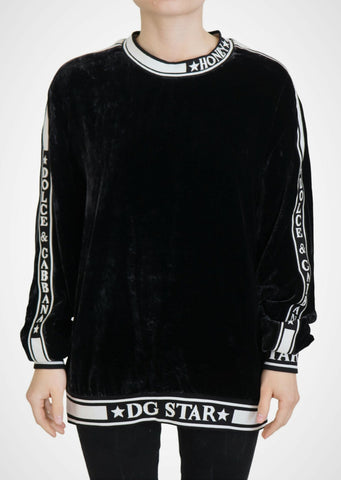 Black Velvet Crewneck Pullover Sweater Dolce & Gabbana
