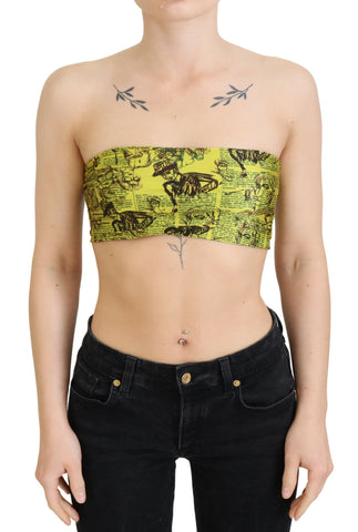 Yellow Newspaper Print Cropped Blouse John Galliano