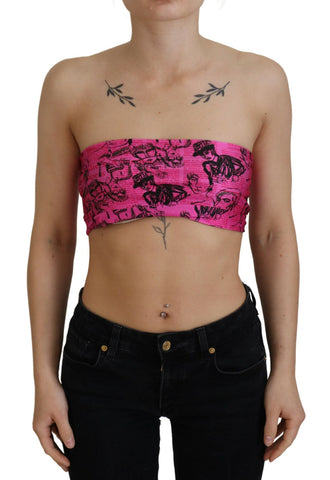 Pink Newspaper Print Bra Cropped Blouse John Galliano