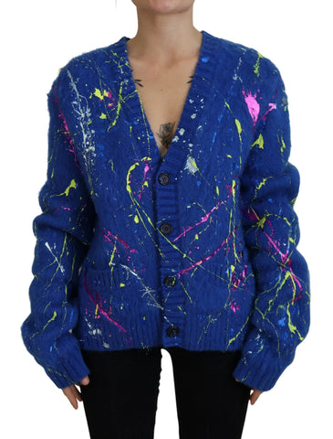 Blue Color Splash Mohair Cardigan  Sweater Dolce & Gabbana