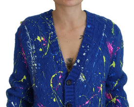 Blue Color Splash Mohair Cardigan  Sweater Dolce & Gabbana
