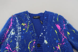 Blue Color Splash Mohair Cardigan  Sweater Dolce & Gabbana