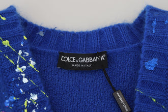 Blue Color Splash Mohair Cardigan  Sweater Dolce & Gabbana