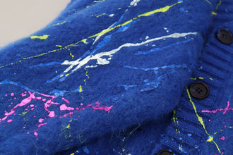 Blue Color Splash Mohair Cardigan  Sweater Dolce & Gabbana