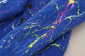 Blue Color Splash Mohair Cardigan  Sweater Dolce & Gabbana