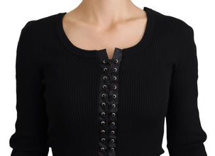 Black Wool Knitted Tie Up Slim Fit Sweater Dolce & Gabbana