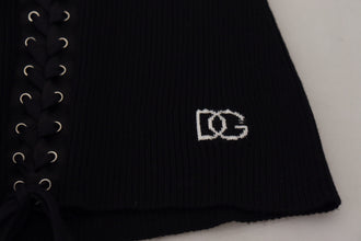 Black Wool Knitted Tie Up Slim Fit Sweater Dolce & Gabbana