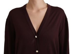 Maroon Wool Knit Deep V-neck Cardigan Sweater Dolce & Gabbana
