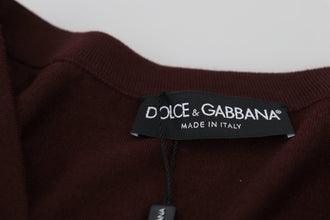 Maroon Wool Knit Deep V-neck Cardigan Sweater Dolce & Gabbana