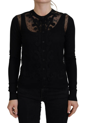 Black Floral Lace Button Cardigan Sweater Dolce & Gabbana