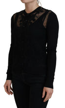 Black Floral Lace Button Cardigan Sweater Dolce & Gabbana