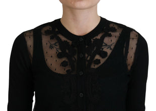 Black Floral Lace Button Cardigan Sweater Dolce & Gabbana