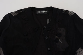 Black Floral Lace Button Cardigan Sweater Dolce & Gabbana