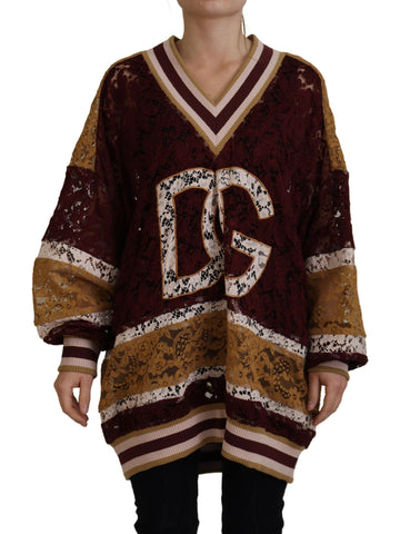Multicolor Lace V-neck Pullover Sweater Dolce & Gabbana