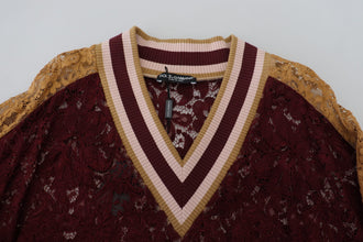 Multicolor Lace V-neck Pullover Sweater Dolce & Gabbana