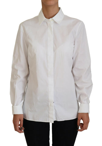 White Cotton Collared Long Sleeves Formal Top Dolce & Gabbana